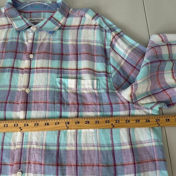 Tommy Bahama Linen Long Sleeve Button Down Shirt 2XL Blue Purple Plaid - Picture 7 of 12
